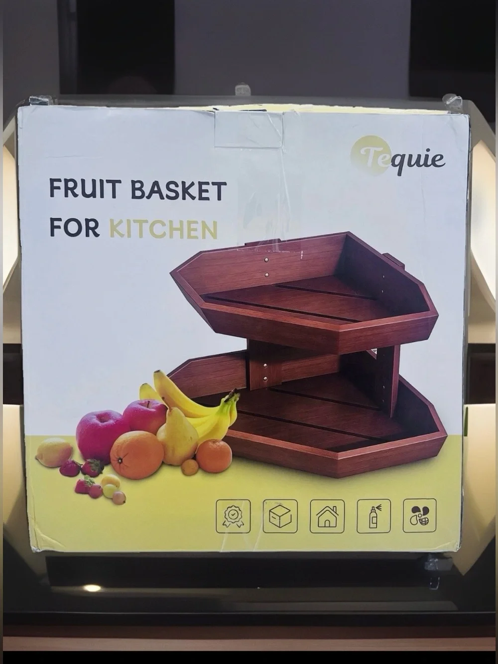 Wooden 2-Tier Fruit Basket for Kitchen Counter Space-Saving Organizer